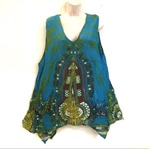 Hippie Tie Dye Dashiki Reggae Festival Top Teal
